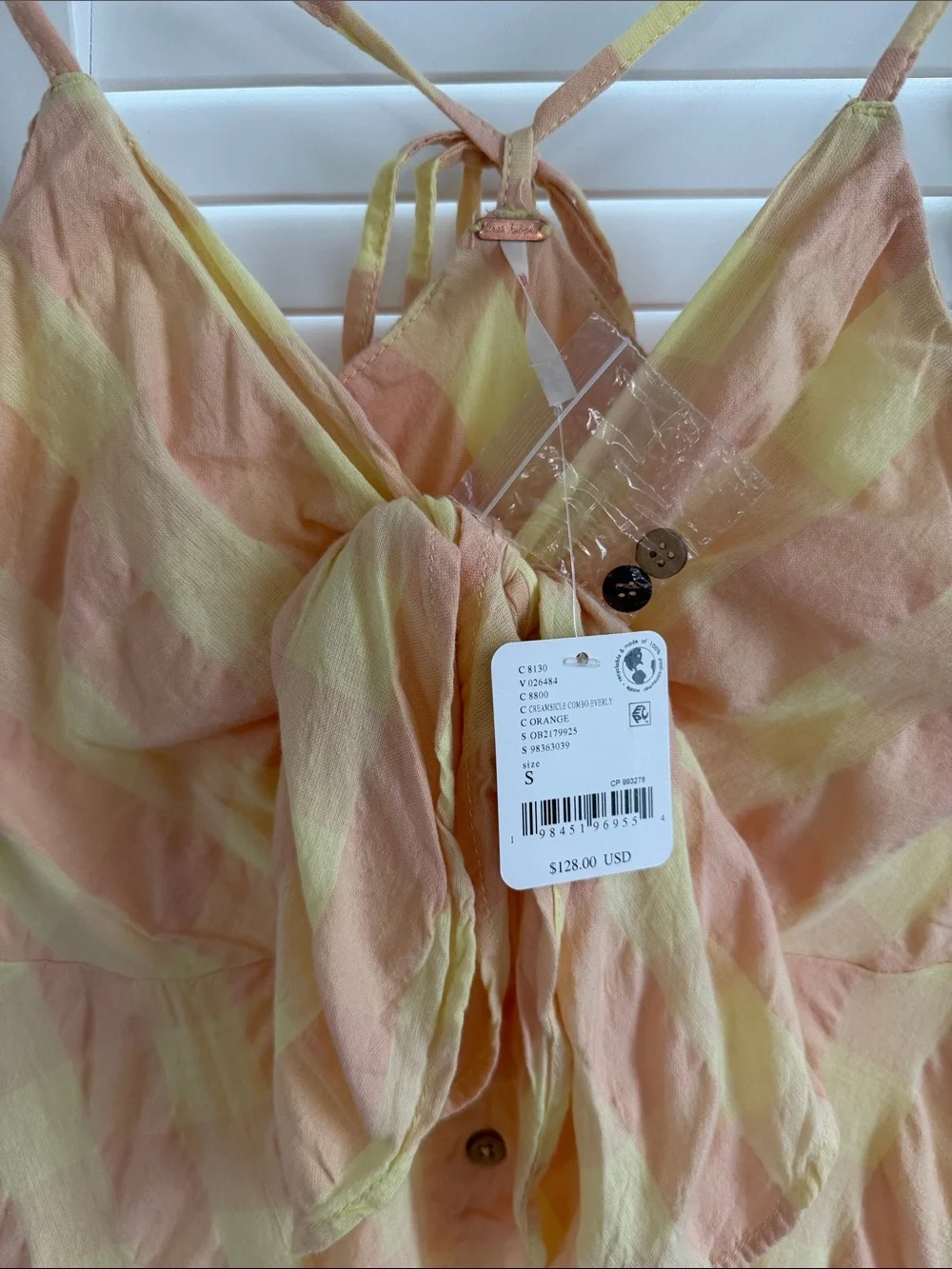 Free People Peach and Yellow Striped Tie-Back Maxi Dress